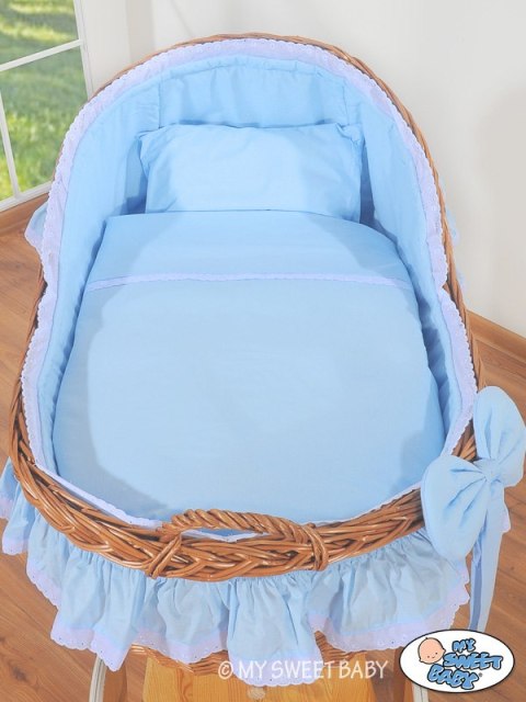 Wiklinowy kosz Mojżesza z budką wiklinową Carina - naturalny + niebieska pościel