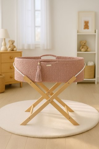Kosz Mojżesza BOHO Handmade ze stojakiem - pastel pink