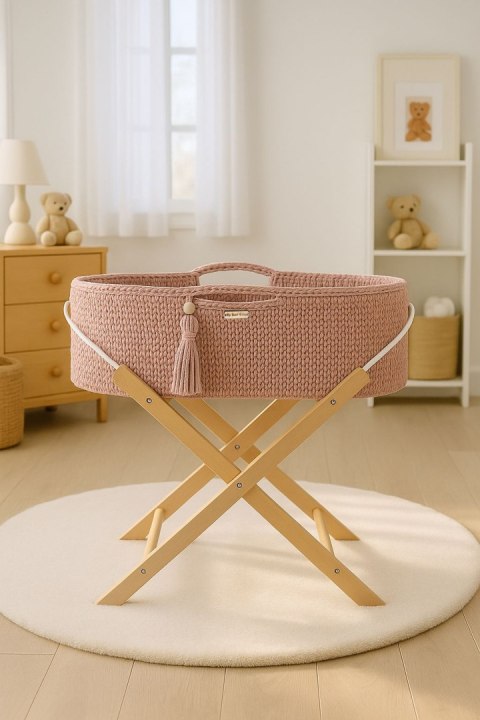 Kosz Mojżesza BOHO Handmade ze stojakiem - pastel pink