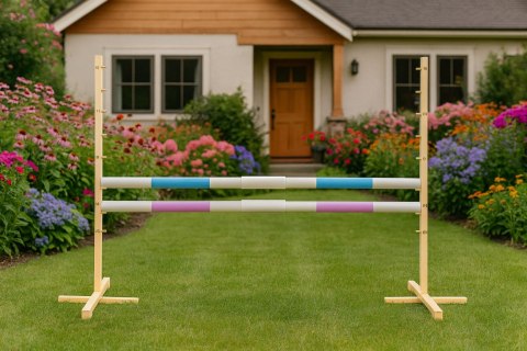 Przeszkoda Skokowa Do Hobby Horse 160Cm, H-120 Cm, Dwie Belki - Jasny Niebieski I Jasny Róż