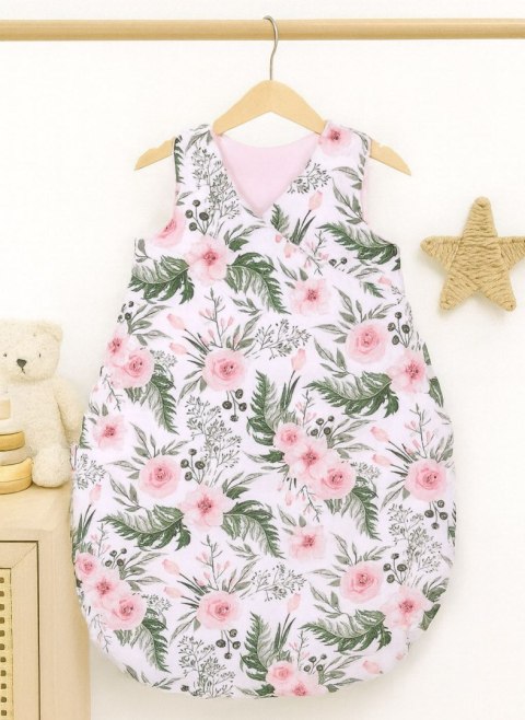 Śpiworek niemowlęcy całoroczny ocieplany 75 cm- peonie różowe