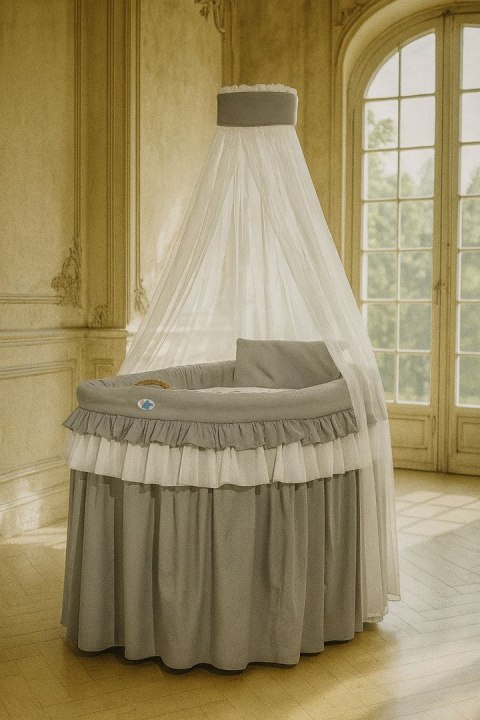 Kosz Mojżesza Wiklinowy Z Baldachimem- Little Prince Princess Antracyt