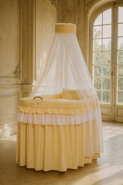 Kosz Mojżesza Wiklinowy Z Baldachimem- Little Princess Brzoskwiniowy