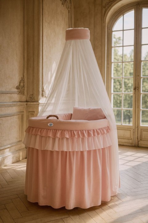 Kosz Mojżesza Wiklinowy Z Baldachimem- Little Princess Różowy