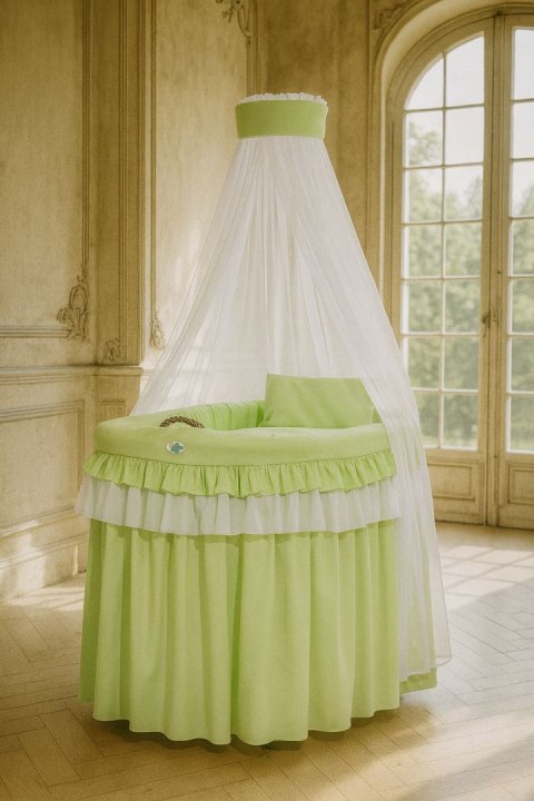 Kosz Mojżesza Wiklinowy Z Baldachimem- Little Princess Zielony