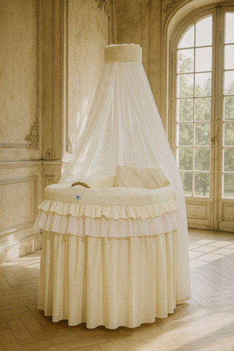 Obszycie 4-Cz Do Kosza Mojżesza Wiklinowego Ze Baldachimem Little Prince Princess -Kremowe