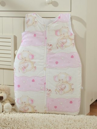 Śpiworek Dla Dzieci Bawełniany M 6-12 Mcy Tog 2.5 Całoroczny Różowe Słoniki