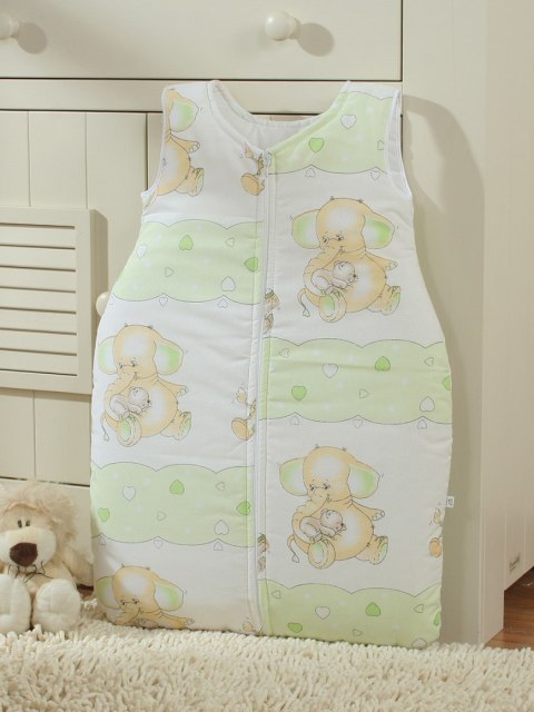 Śpiworek Dla Dzieci Bawełniany M 6-12 Mcy Tog 2.5 Całoroczny Zielone Słoniki