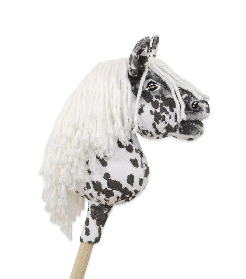 Hobby Horse Mały koń na kiju Premium tarantowaty biało-czarny z białą grzywą A5