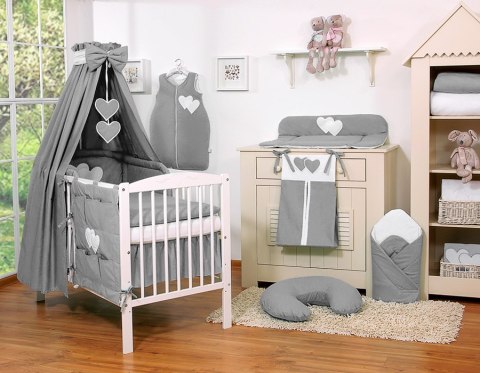 Pościel 5-Cz Z Baldachimem- Wiszące Serduszka Antracyt