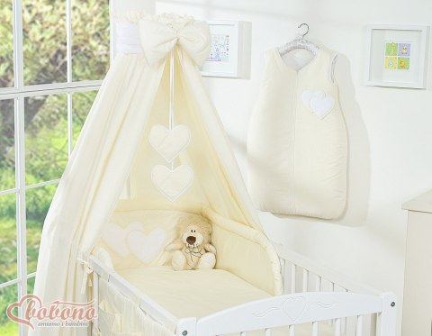 Pościel 5-Cz Z Baldachimem- Wiszące Serduszka Kremowa