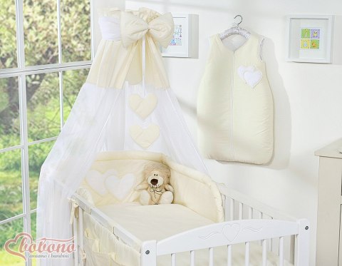 Pościel 5-Cz Z Baldachimem- Wiszące Serduszka Kremowa