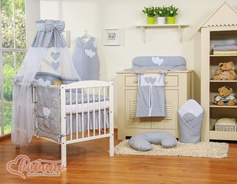 Pościel 5-Cz Z Baldachimem- Wiszące Serduszka Kropki Na Szarym