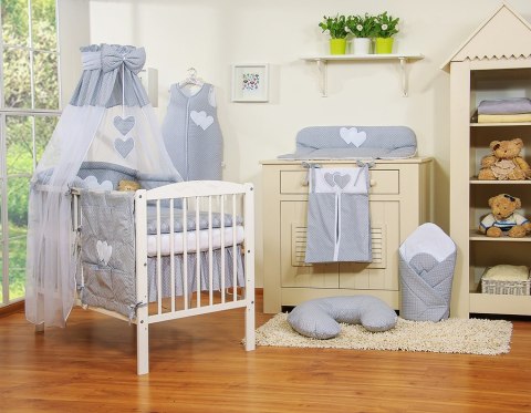 Pościel 5-Cz Z Baldachimem- Wiszące Serduszka Kropki Na Szarym