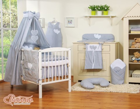 Pościel 5-Cz Z Baldachimem- Wiszące Serduszka Kropki Na Szarym