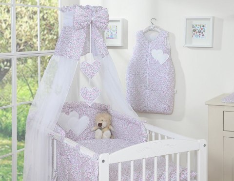 Pościel 5-Cz Z Baldachimem- Wiszące Serduszka Łączka Różowa