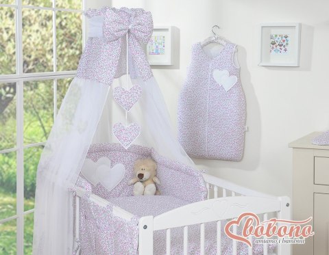 Pościel 5-Cz Z Baldachimem- Wiszące Serduszka Łączka Różowa