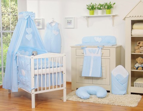 Pościel 5-Cz Z Baldachimem- Wiszące Serduszka Paseczki Niebieskie