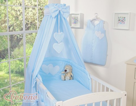 Pościel 5-Cz Z Baldachimem- Wiszące Serduszka Paseczki Niebieskie