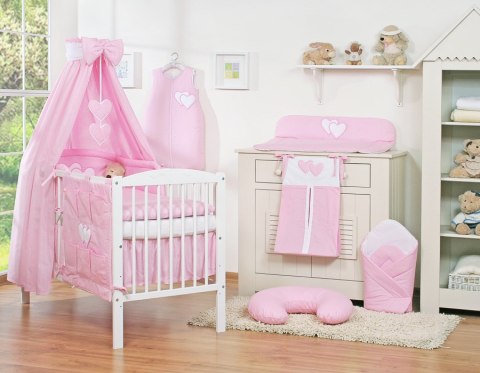 Pościel 5-Cz Z Baldachimem- Wiszące Serduszka Różowe