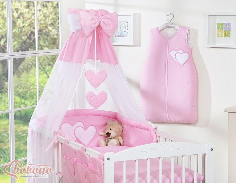 Pościel 5-Cz Z Baldachimem- Wiszące Serduszka Różowe