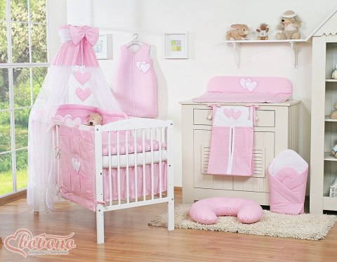 Pościel 5-Cz Z Baldachimem- Wiszące Serduszka Różowe