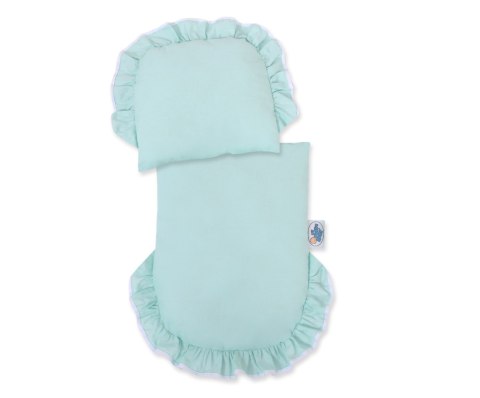 Wiklinowy Wózek Dla Lalek Pchacz Biały Z Miętową Pościelką I Miękką Wyściółką