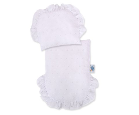 Wiklinowy Wózek Dla Lalek Pchacz Z Białą Haftowaną Pościelką I Miękką Wyściółką - Naturalny