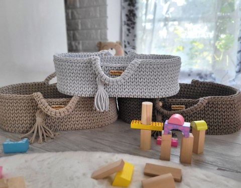 Kosz Mojżesza Boho Bawełniany- Nosidełko Dla Lalek - Mocca