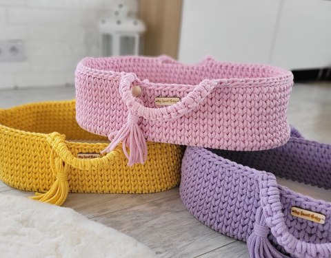 Kosz Mojżesza Boho Bawełniany- Nosidełko Dla Lalek - Żółty