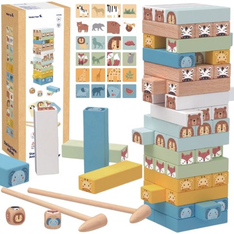 TOOKY TOY Gra Zręcznościowa "Chwiejąca się Wieża" Zwierzęta 82 el.