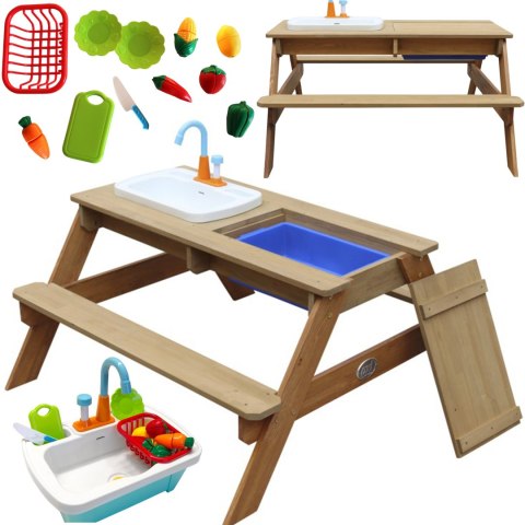 AXI Stół Piknikowy Emily z Ławką i Umywalką na Baterie oraz Pojemnikami na Wodę/Piasek
