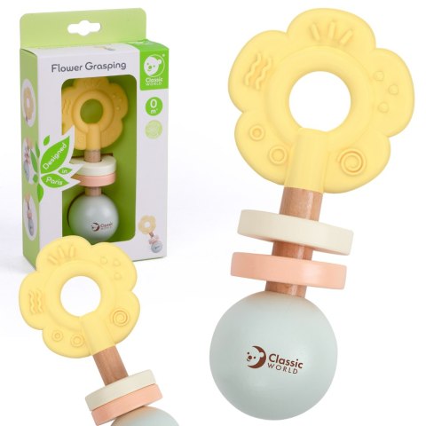 CLASSIC WORLD Drewniana Pastelowa Grzechotka Gryzak 2w1 Kwiatuszek 0+ CLASSIC WORLD Drewniana Pastelowa Grzechotka Gryzak 2w1 Kwiatuszek 0+