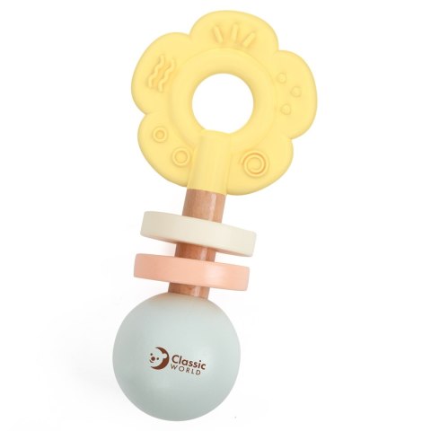 CLASSIC WORLD Drewniana Pastelowa Grzechotka Gryzak 2w1 Kwiatuszek 0+ CLASSIC WORLD Drewniana Pastelowa Grzechotka Gryzak 2w1 Kwiatuszek 0+