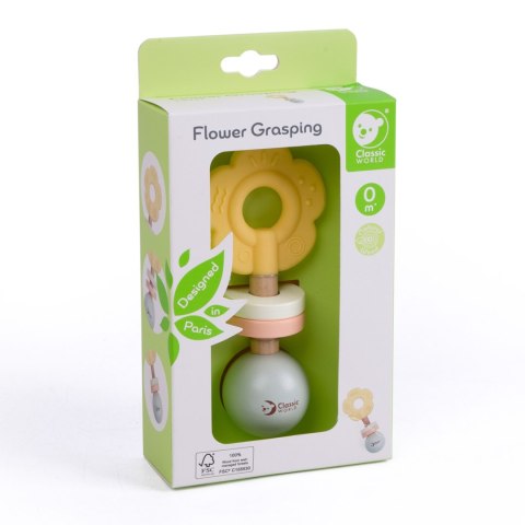 CLASSIC WORLD Drewniana Pastelowa Grzechotka Gryzak 2w1 Kwiatuszek 0+ CLASSIC WORLD Drewniana Pastelowa Grzechotka Gryzak 2w1 Kwiatuszek 0+