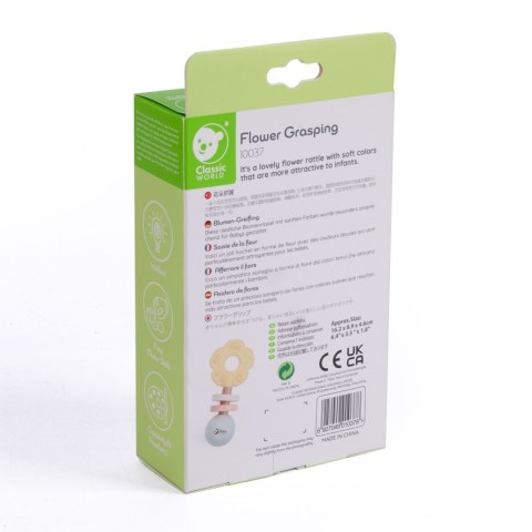CLASSIC WORLD Drewniana Pastelowa Grzechotka Gryzak 2w1 Kwiatuszek 0+ CLASSIC WORLD Drewniana Pastelowa Grzechotka Gryzak 2w1 Kwiatuszek 0+