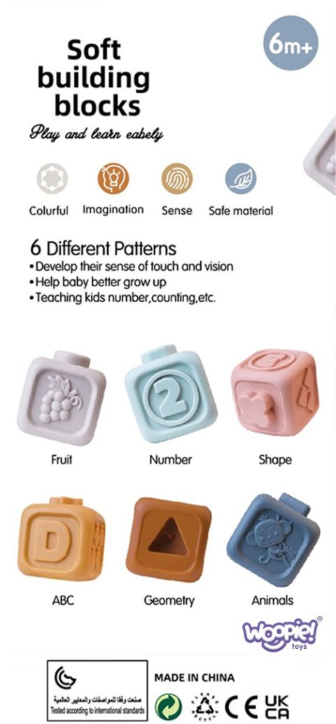 WOOPIE BABY Zestaw Edukacyjna Piramdka Klocki Sensoryczne 2w1 Gryzak Cyferki