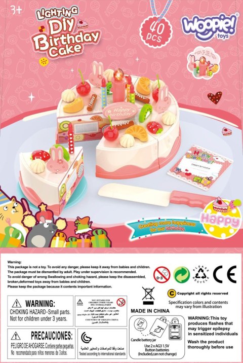 WOOPIE Tort Urodzinowy do Krojenia na Rzepy Świeczki Owoce 40 el.