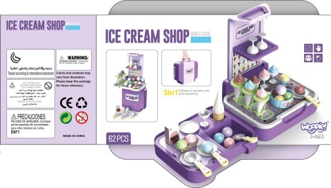 WOOPIE Walizka z Lodami 3w1 Kuchnia Sklepik Lodziarnia Przenośna 62 el.