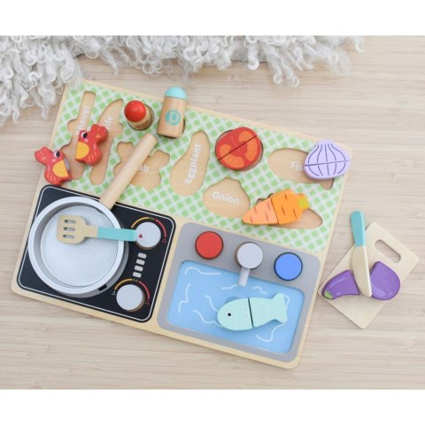 TOOKY TOY Drewniana Kuchnia z Akcesoriami - Zestaw Małego Kucharza