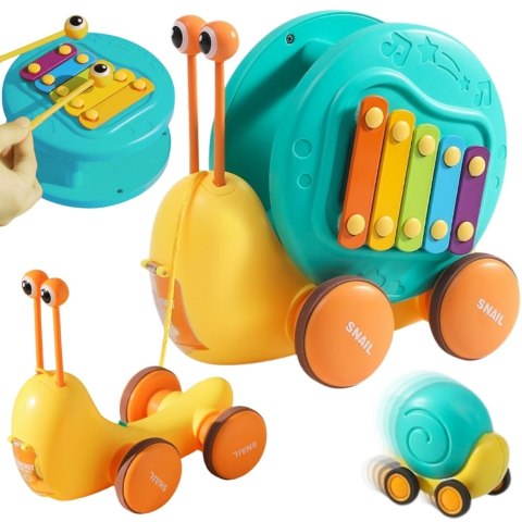 WOOPIE Ślimak do Ciągnięcia 4w1 Cymbałki Zębatki Sensoryczne Wyrzutnia + Małe Autko