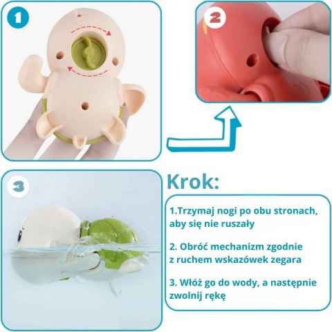 Woopie Żółw Żółwik Pływający Nakręcany Zabawka Do Kąpieli Różowy