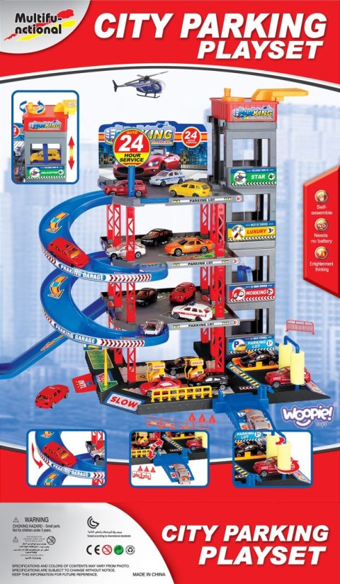 WOOPIE Wielopoziomowy Parking Garaż Myjnia Auta Helikopter + Akc.