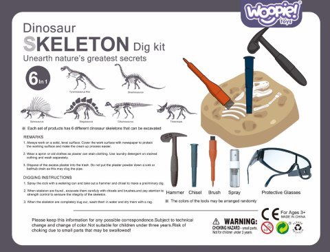 WOOPIE Zestaw Archeologiczny Wykopaliska Szkieletów Dinozaurów 6w1 Mały Archeolog