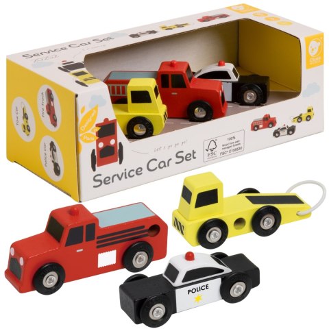 CLASSIC WORLD Drewniane Samochodziki Policja Straż Laweta Zestaw 3 szt. CLASSIC WORLD Drewniane Samochodziki Policja Straż Laweta Zestaw 3 szt.