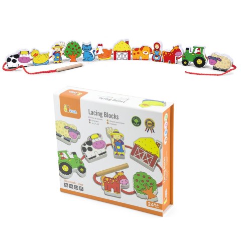 VIGA Drewniana Przeplatanka Klocki Farma do Nawlekania Montessori VIGA Drewniana Przeplatanka Klocki Farma do Nawlekania Montessori