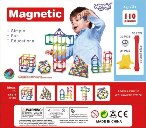 WOOPIE Klocki Magnetyczne Konstrukcyjne Układanka Kreatywna 110 el.