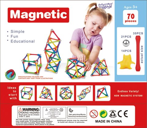 WOOPIE Klocki Magnetyczne Konstrukcyjne Układanka Kreatywna 70 el.