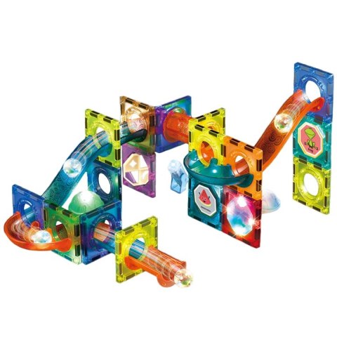 WOOPIE Klocki Magnetyczne Tor Kulkowy Świetlny Kulodrom 49 el.