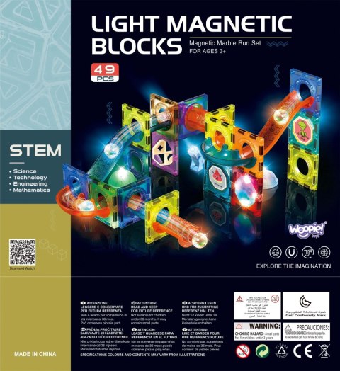 WOOPIE Klocki Magnetyczne Tor Kulkowy Świetlny Kulodrom 49 el.
